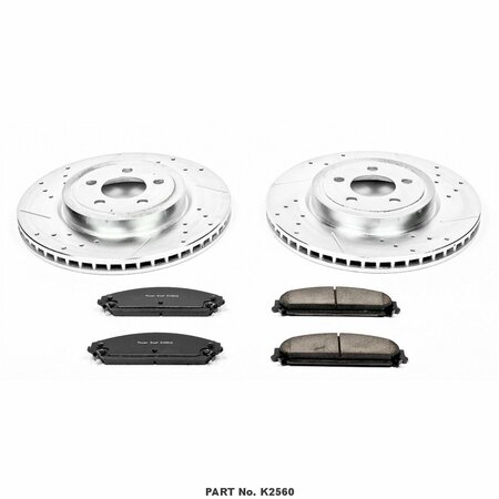 POWERSTOP Carbon Fiber Ceramic Brake Pads, 13.58" Silver Zinc Plated Cross-Drilled And Slotted Rotor K2560